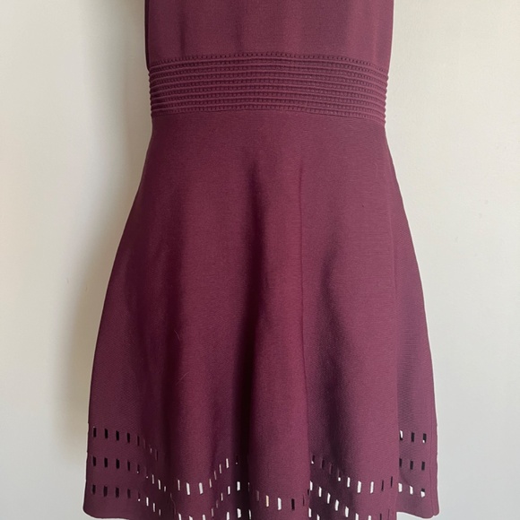 Ted Baker Maroon Aubrey Skater A-line Eyelet Knit Cocktail Burgundy Dress Large - Picture 8 of 13